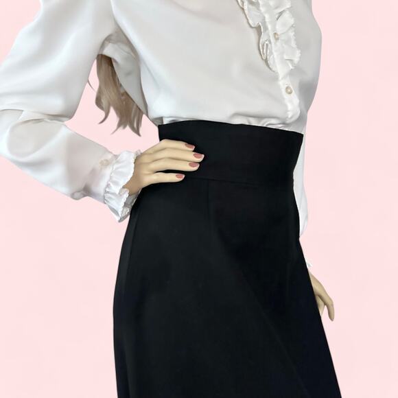 Black Vintage 80s Fringed‎ Hem High Waisted Maxi Skirt Size Small - Picture 6 of 10